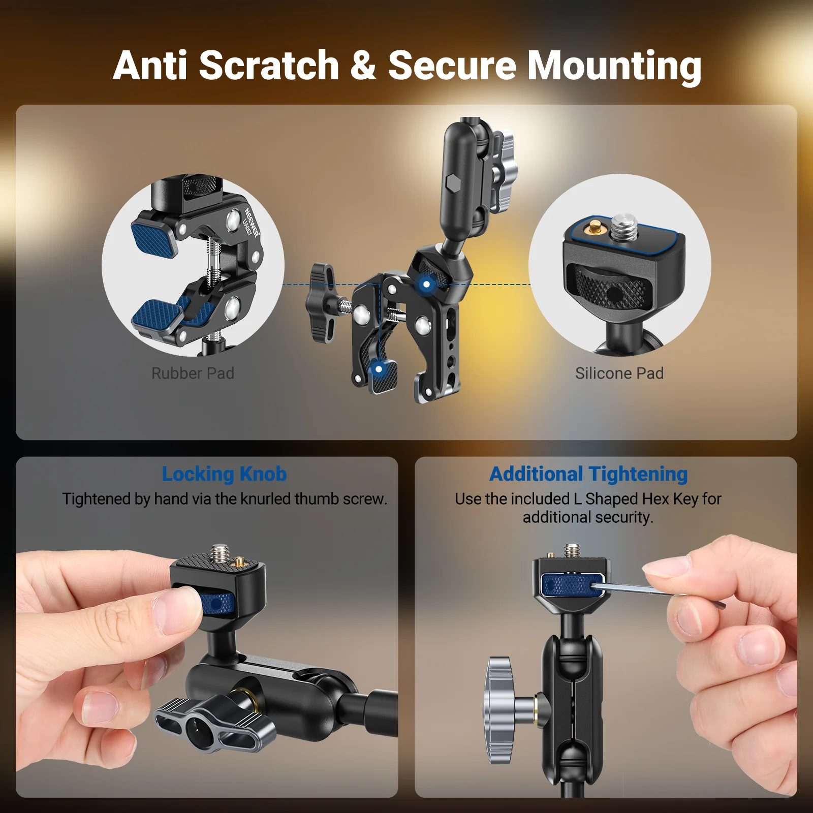 NEEWER UA057 22" Articulating Magic Arm with Super Clamp & Phone Holder - Image 6