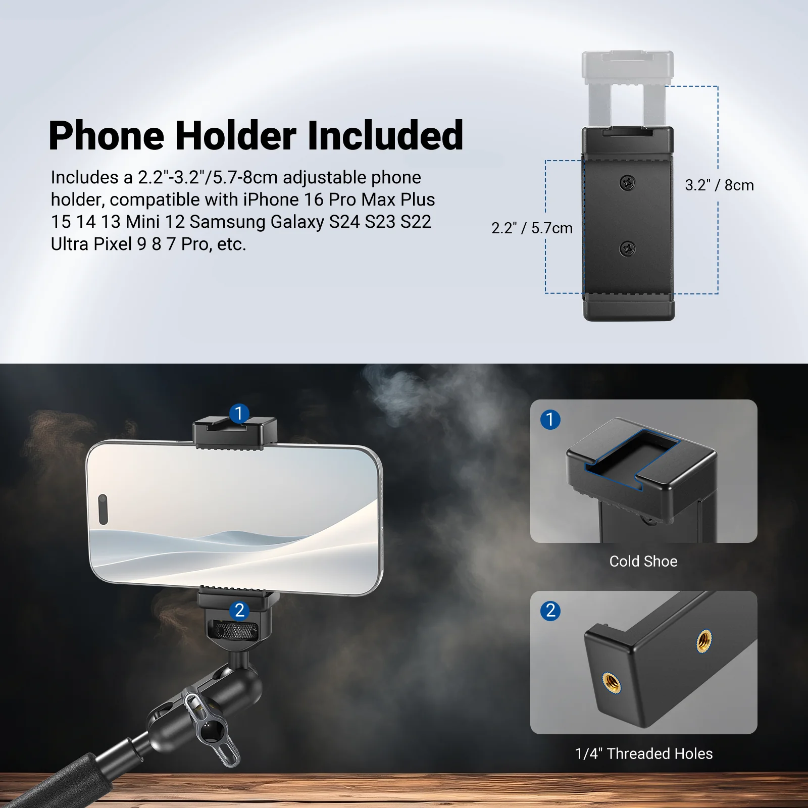 NEEWER UA057 22" Articulating Magic Arm with Super Clamp & Phone Holder - Image 8