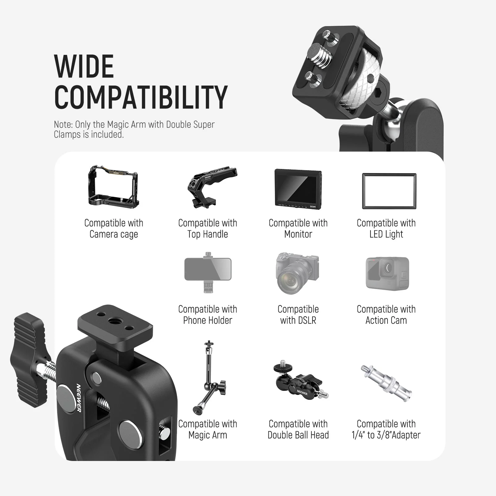 NEEWER UA060 Double Super Clamp Camera Mount with Magic Arm & NATO Interface - Image 6