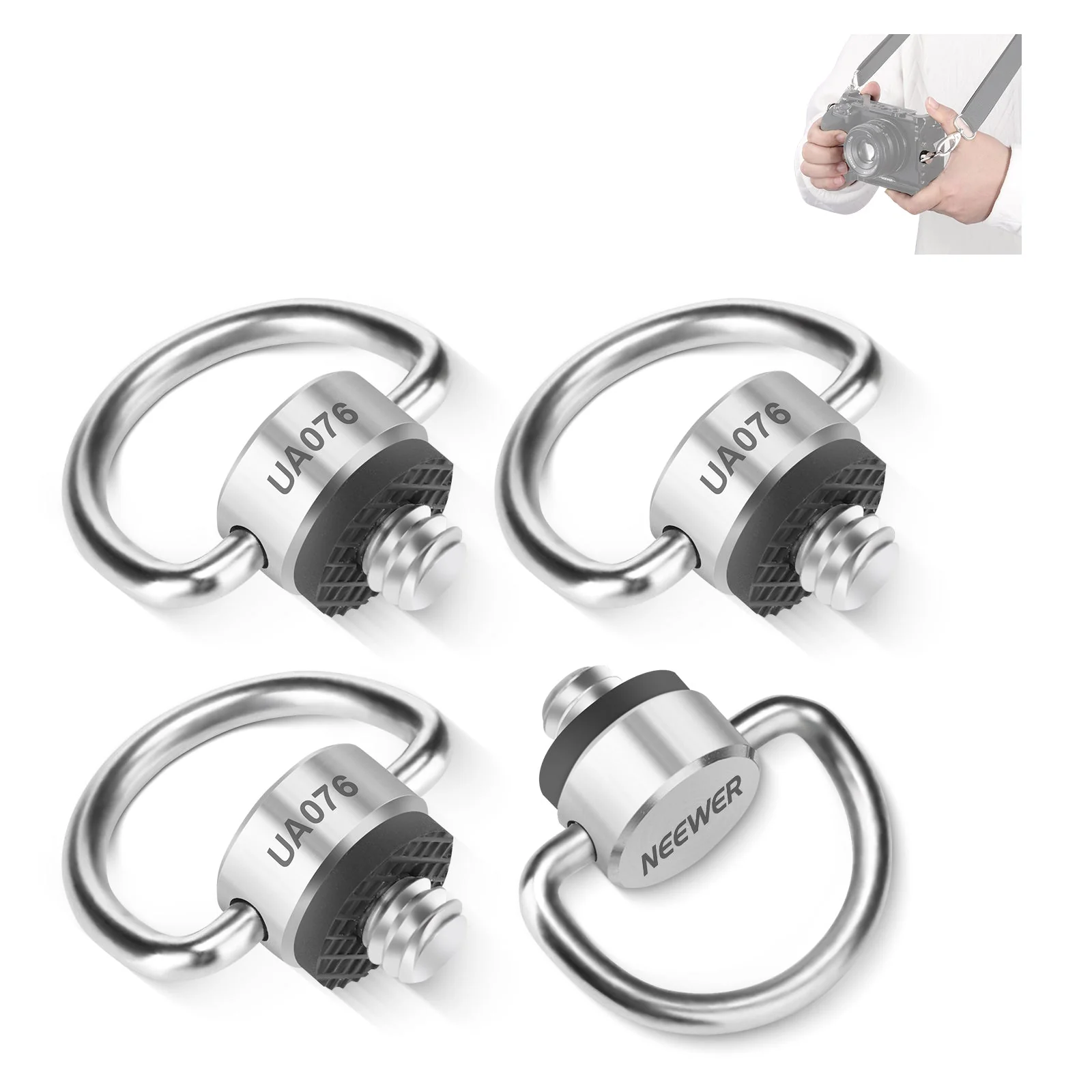 NEEWER UA076 Stainless Steel 1/4" D Ring Screw Set (4 Pack)