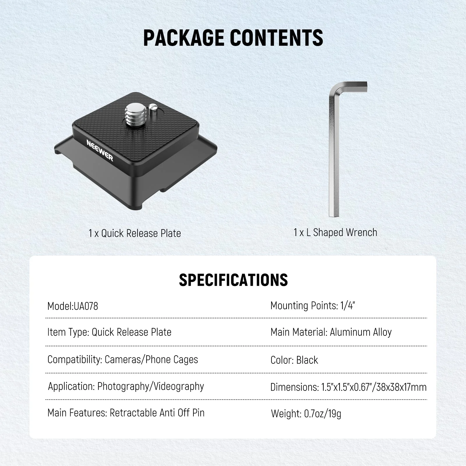 NEEWER UA078 Arca Type Quick Release Plate with 1/4" Screw - Image 8