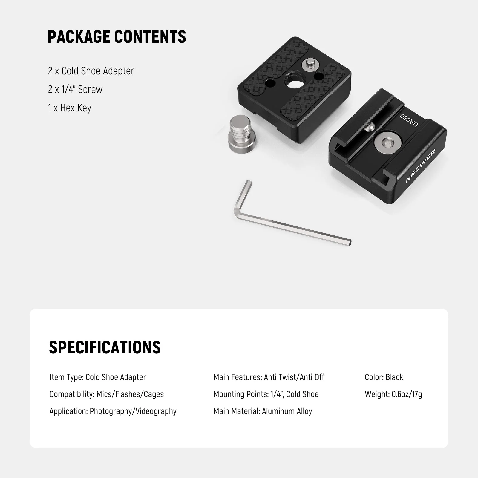 NEEWER UA080 2 Pack Cold Shoe Mount Adapter Set - Image 7