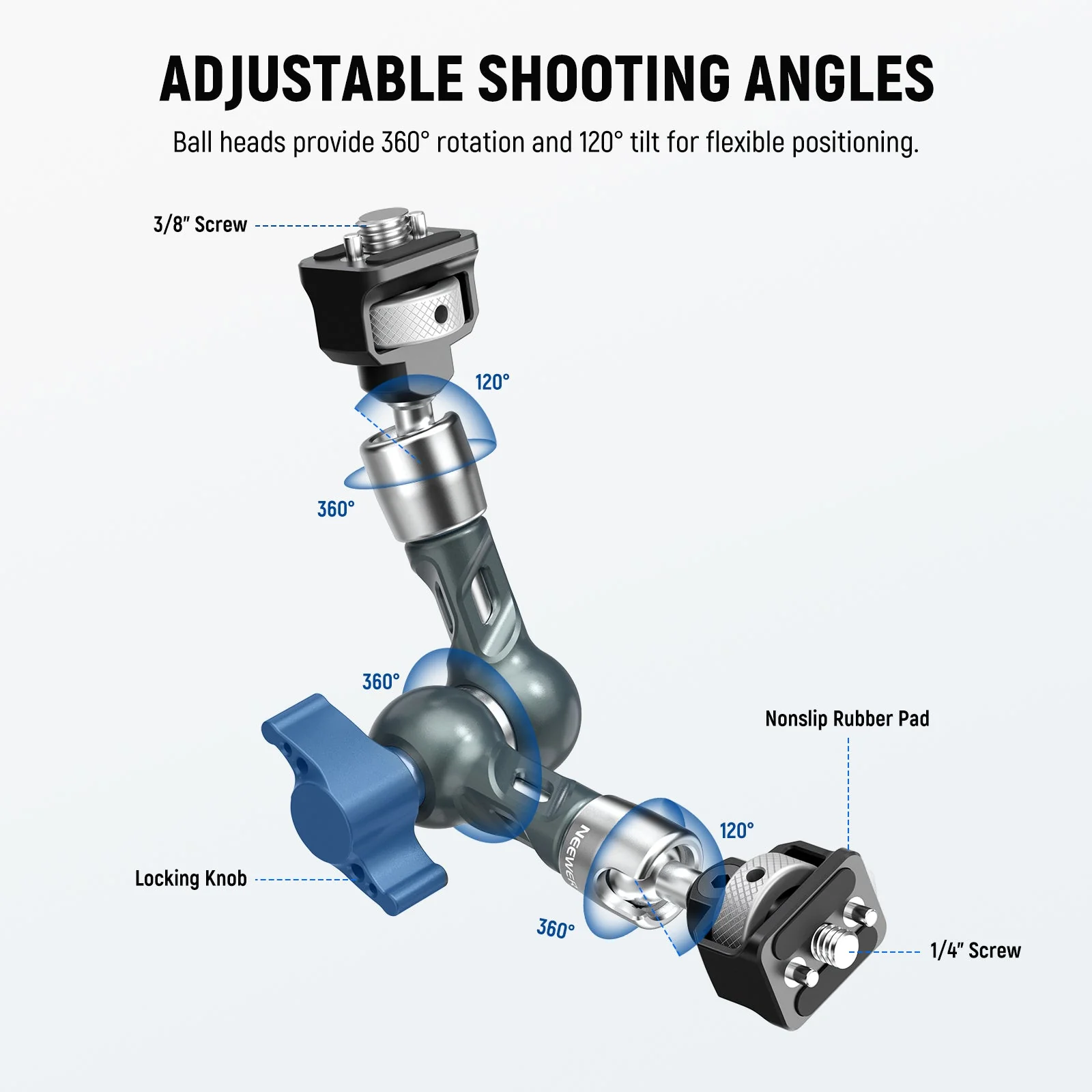 NEEWER UA082 7" Articulating Magic Arm with 1/4" 3/8" Anti Twist Screws - Image 3
