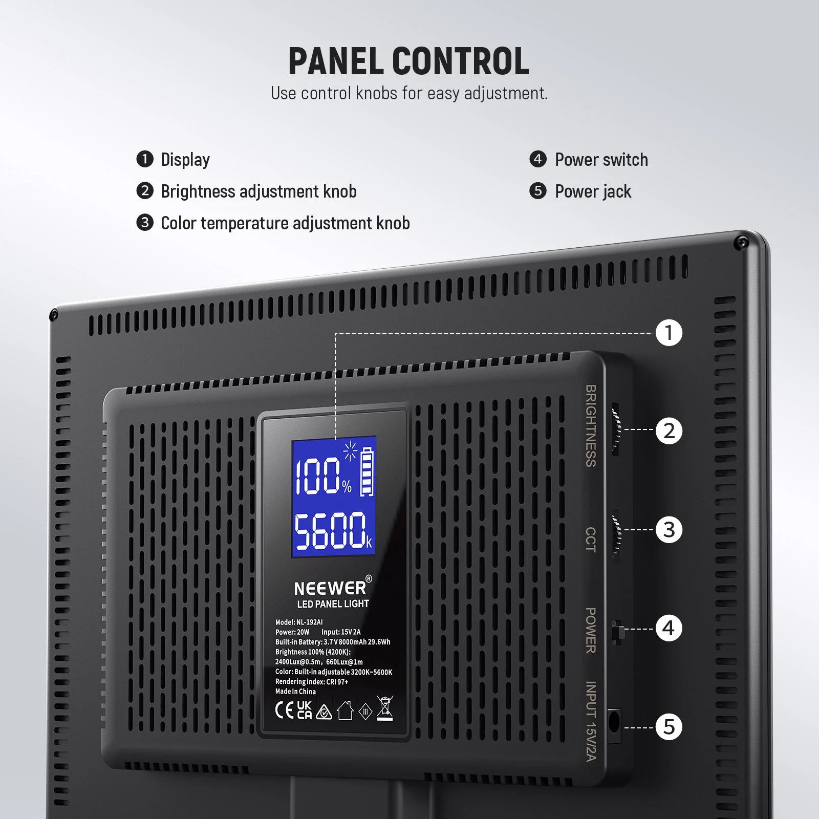 NEEWER NL-192AI Bi-Color LED Panel Light - Image 7