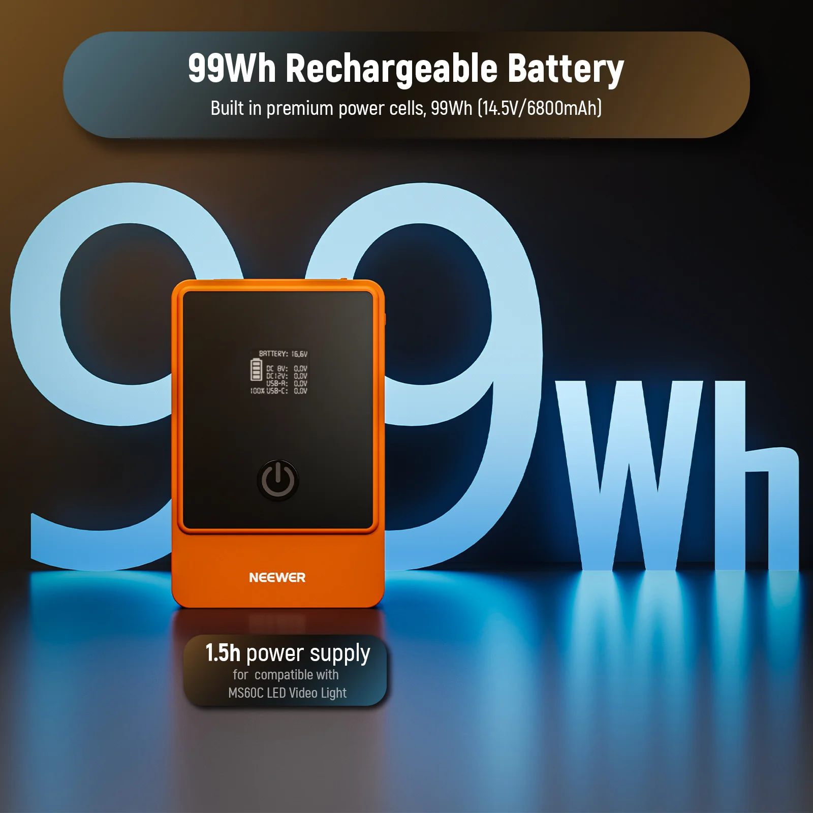 NEEWER V Mount Battery PS099E 6800mAh 14.5V 99Wh Orange/Green - Image 4