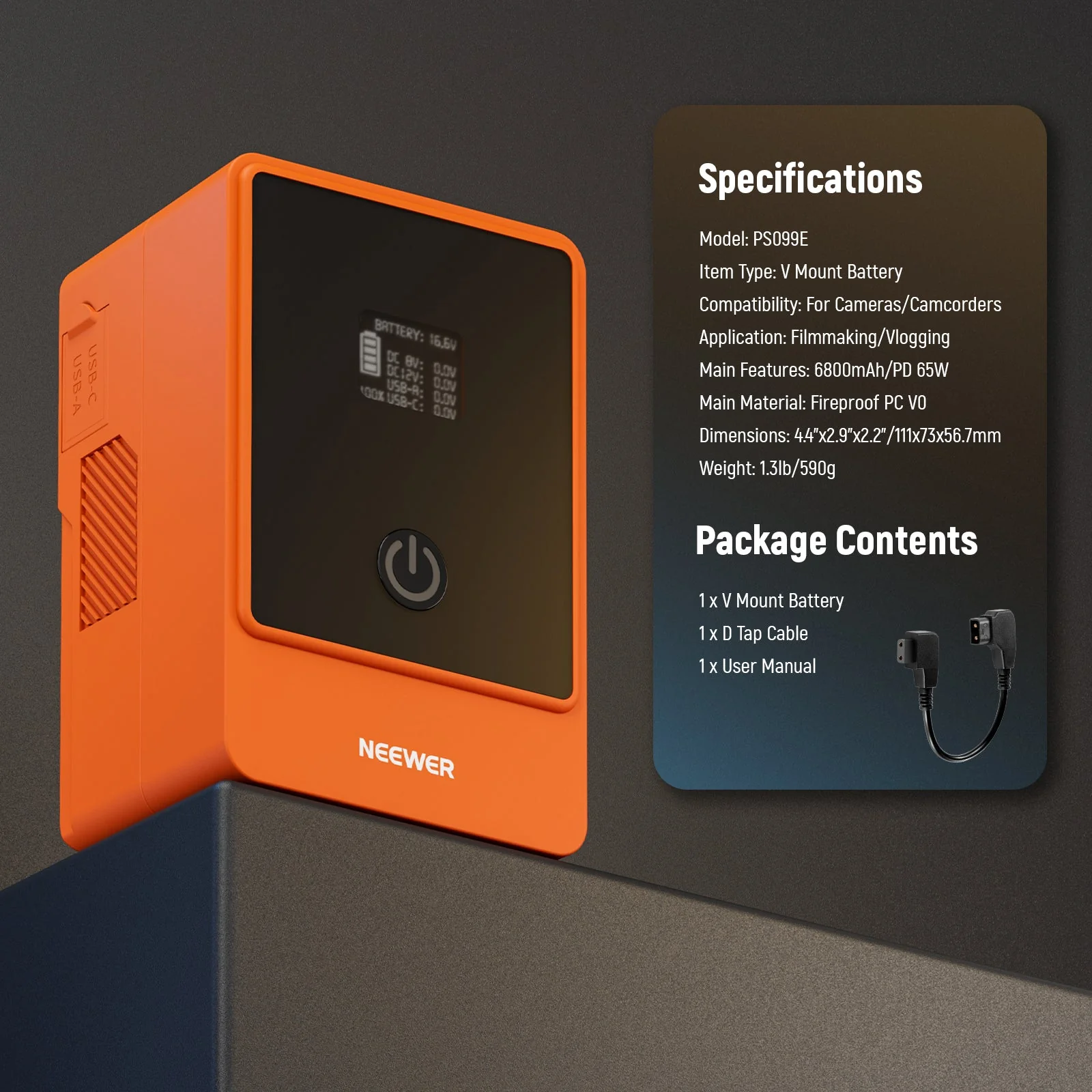 NEEWER V Mount Battery PS099E 6800mAh 14.5V 99Wh Orange/Green - Image 9