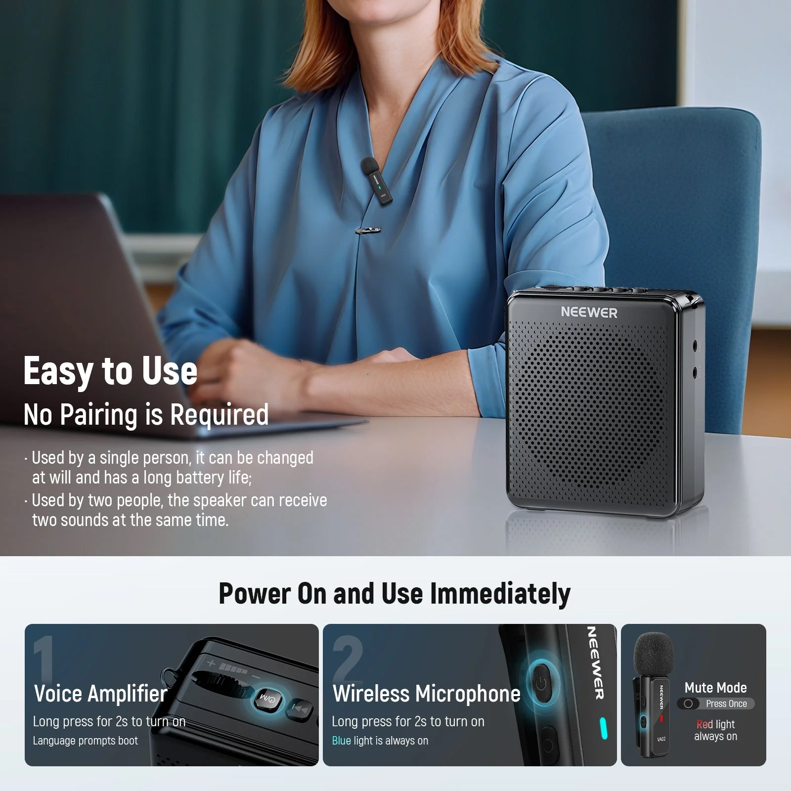 NEEWER VA02 Voice Amplifier with Wireless Microphone - Image 2