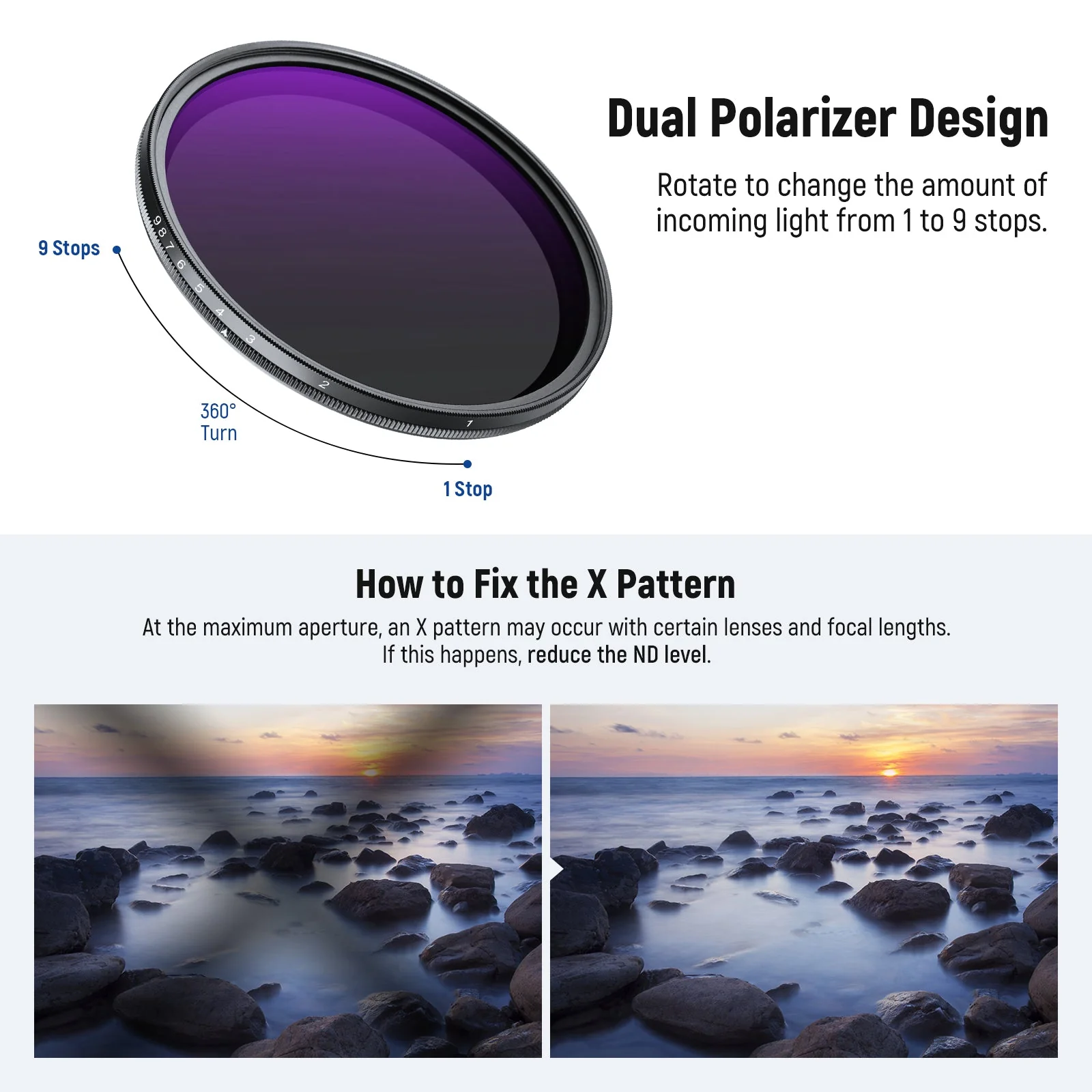 NEEWER Variable ND2-400 & Black Diffusion 1/4 Filter Set - Image 4