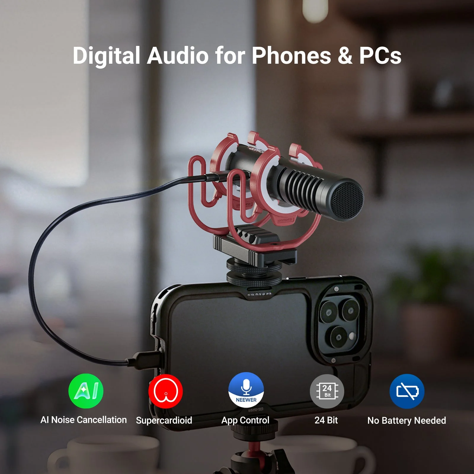 NEEWER VM15 Plug & Play USB C Camera Mic with AI Noise Cancellation - Image 3