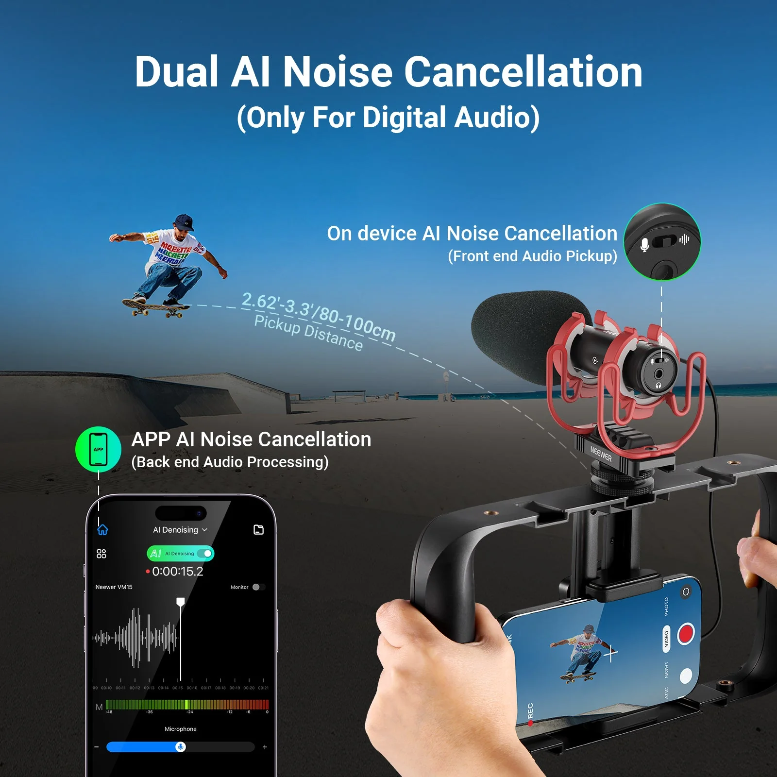 NEEWER VM15 Plug & Play USB C Camera Mic with AI Noise Cancellation - Image 5