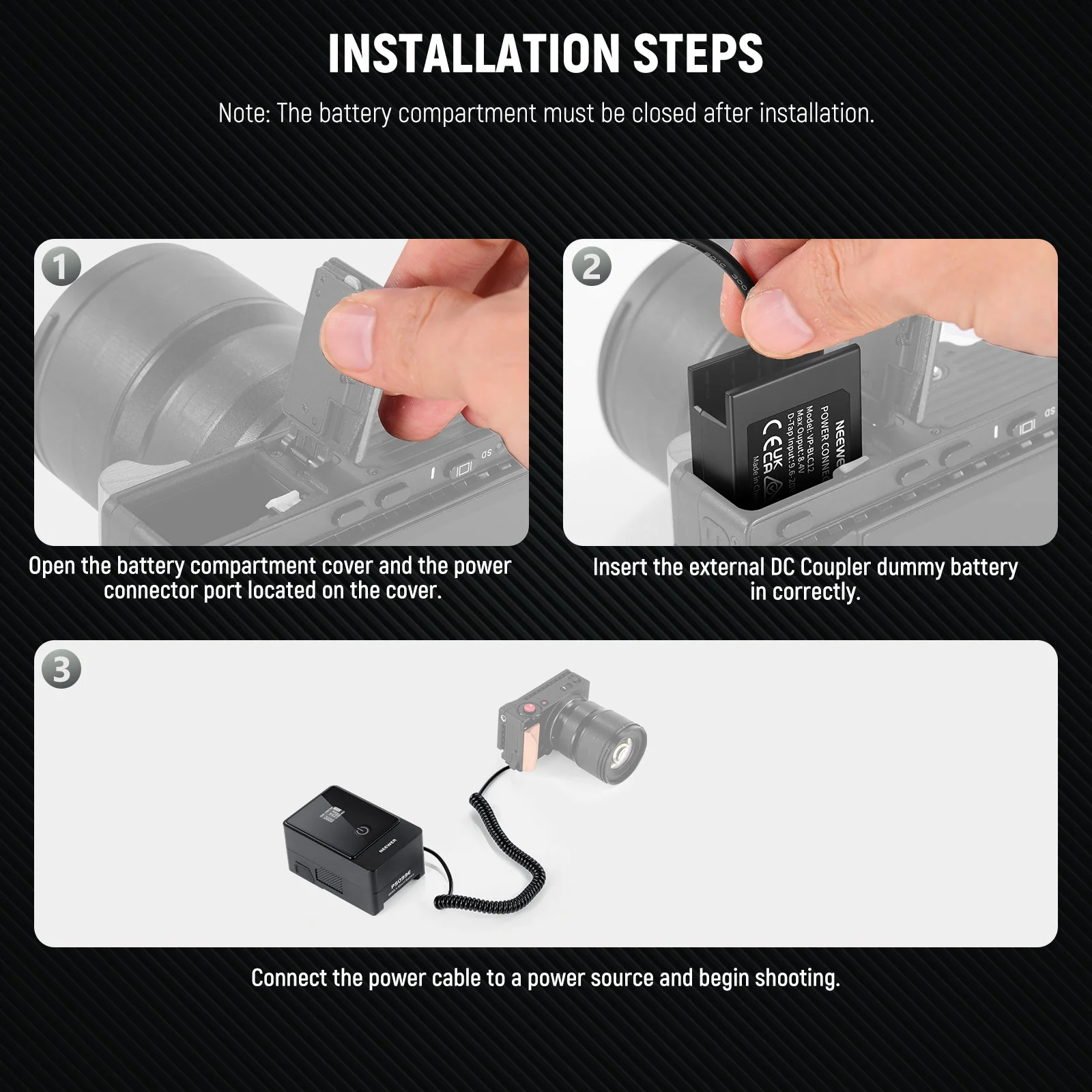 NEEWER VP-BLC12 D Tap to DMW-BLC12 Dummy Battery for V Mount Battery - Image 8