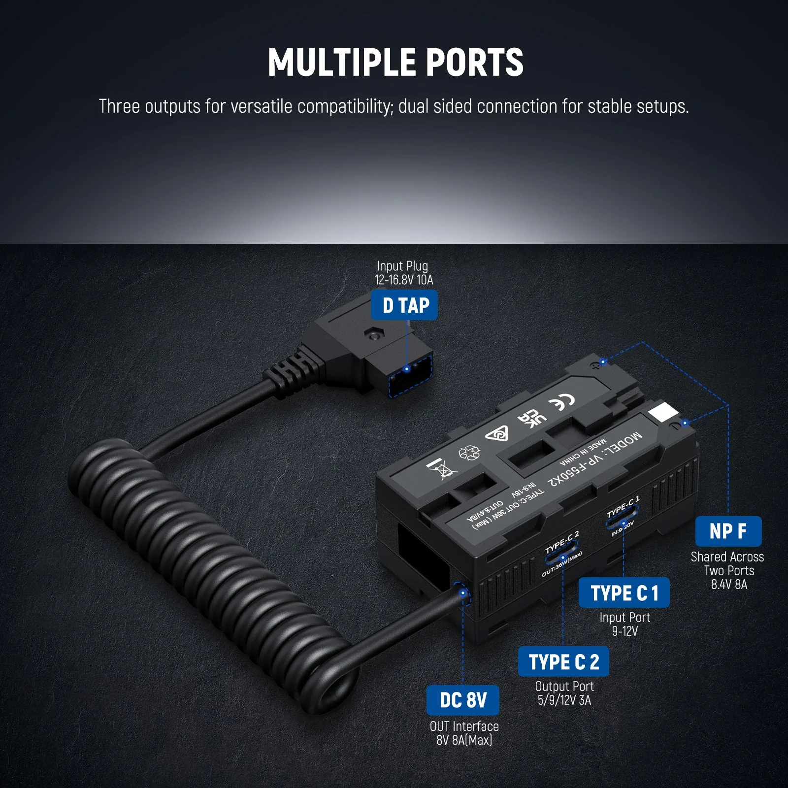 NEEWER VP-F550X2 Dual Sided Dummy Battery Adapter with Display - Image 2