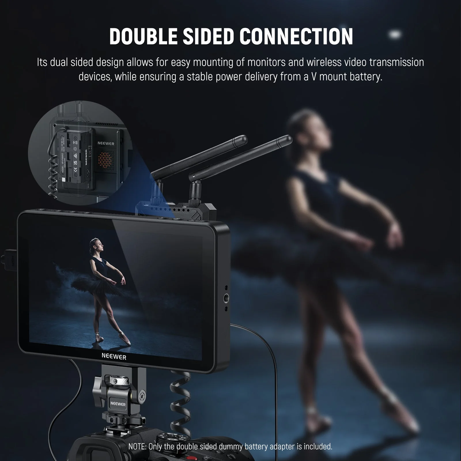 NEEWER VP-F550X2 Dual Sided Dummy Battery Adapter with Display - Image 3