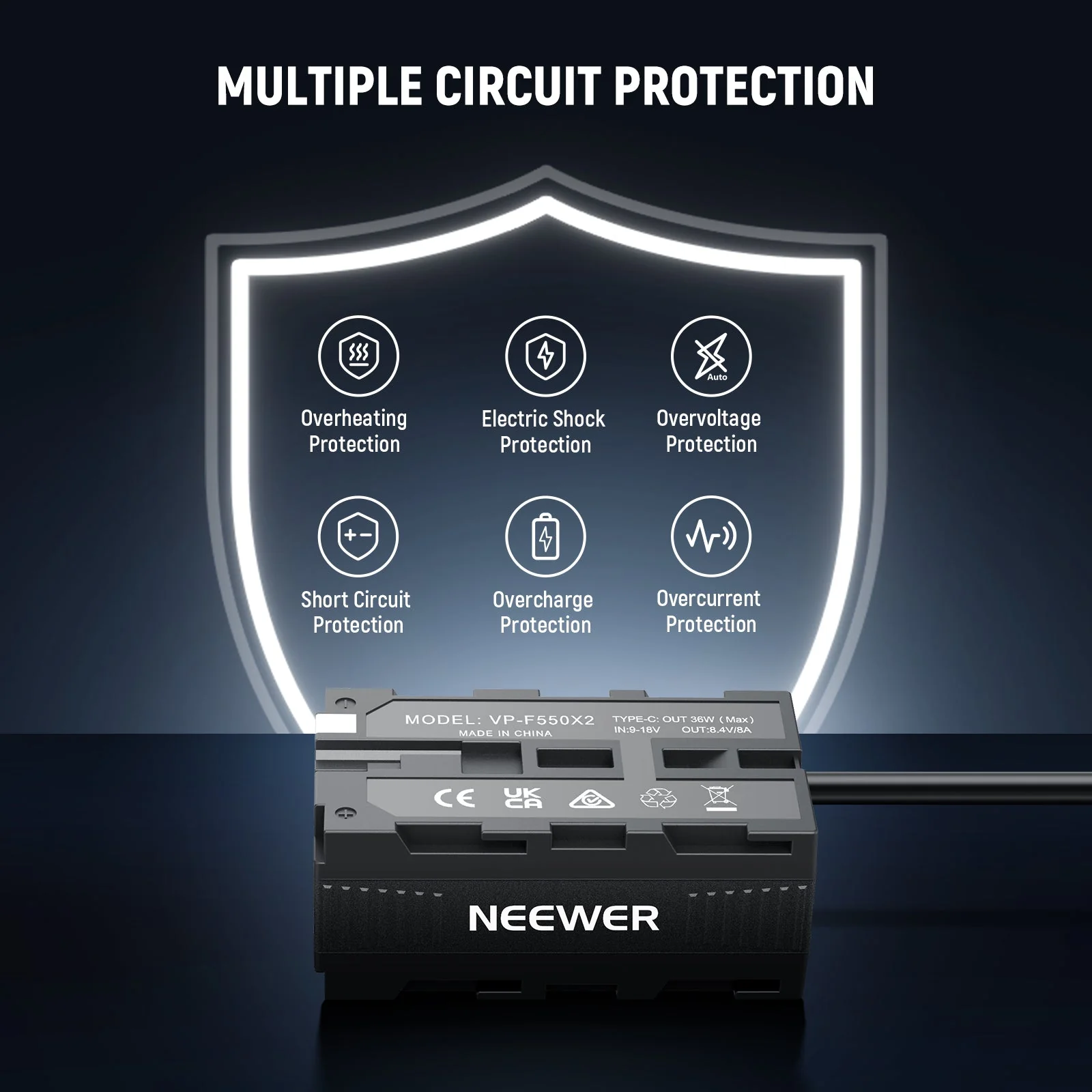 NEEWER VP-F550X2 Dual Sided Dummy Battery Adapter with Display - Image 7