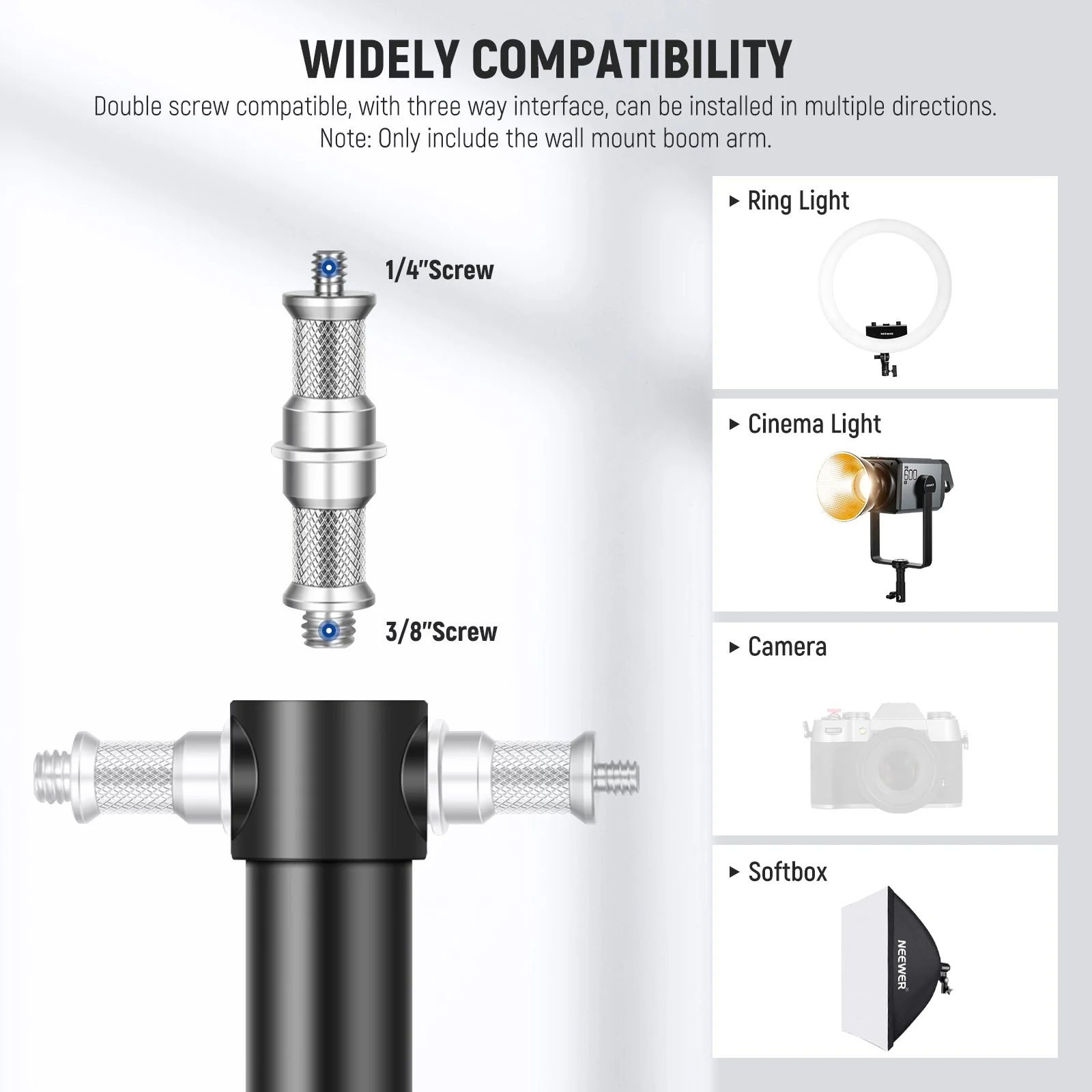 NEEWER WB-100 116cm Triangle Aluminum Wall Mounting Boom Arm - Image 4