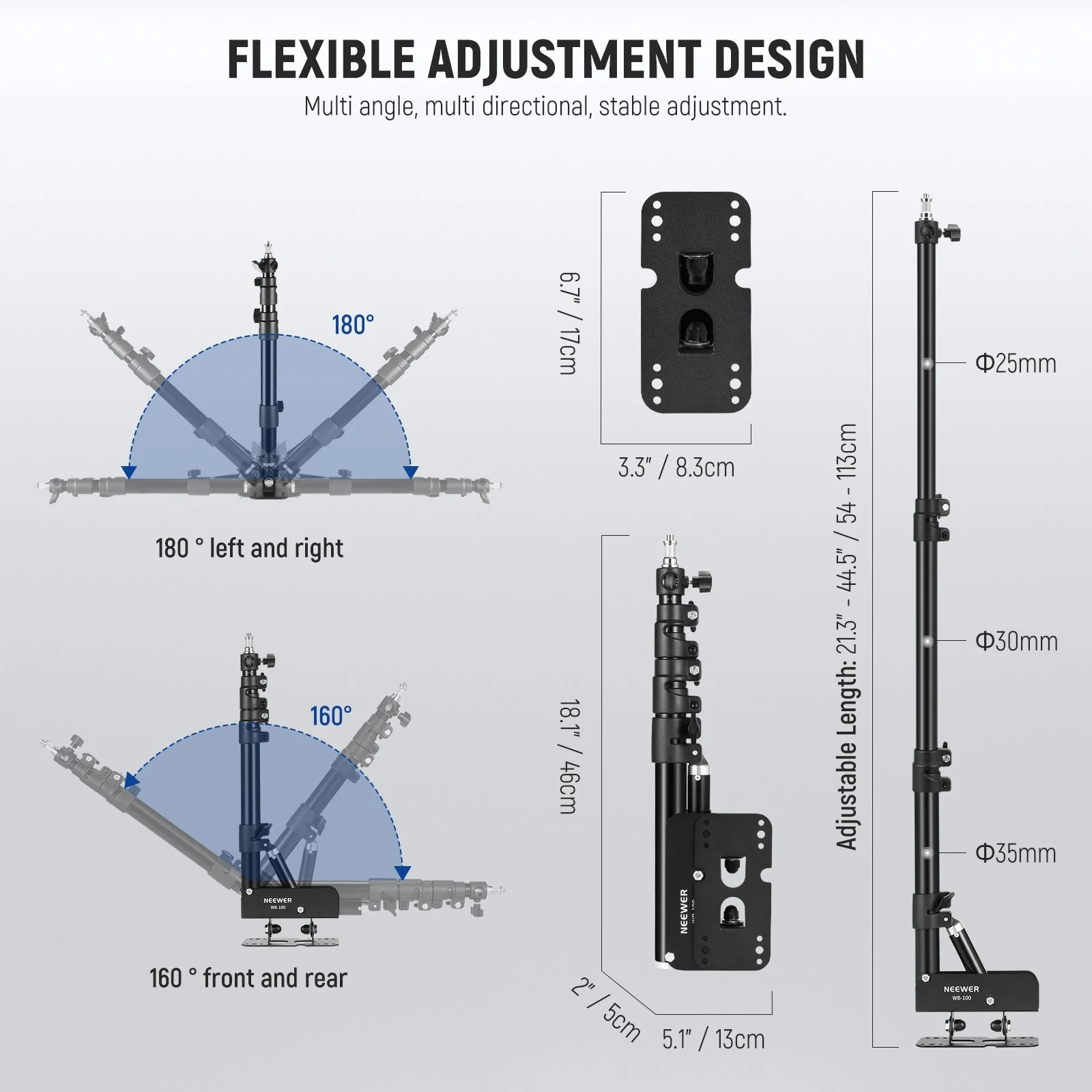 NEEWER WB-100 116cm Triangle Aluminum Wall Mounting Boom Arm - Image 5