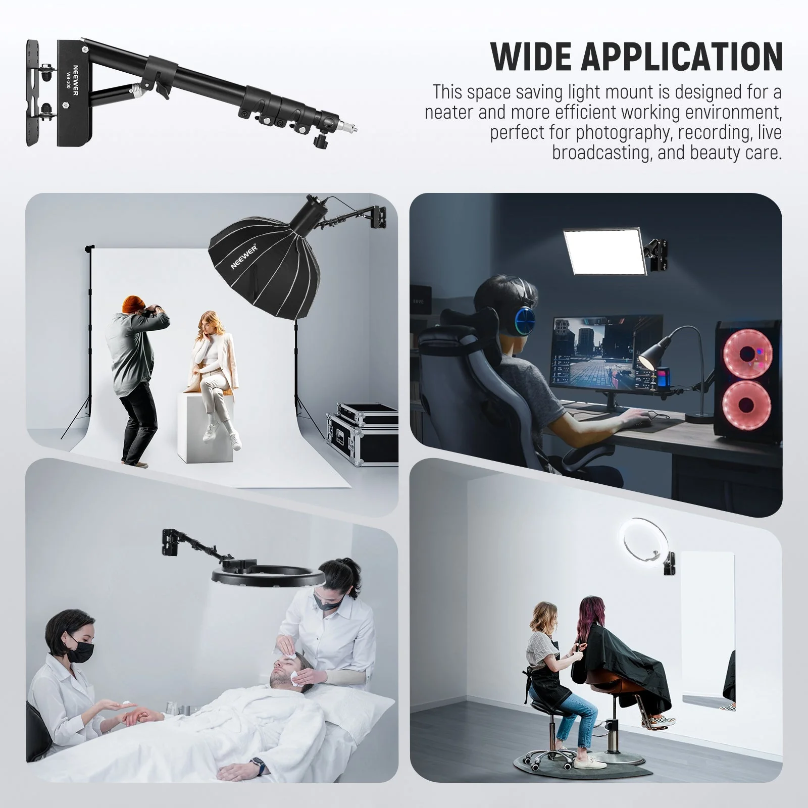 NEEWER WB-100 116cm Triangle Aluminum Wall Mounting Boom Arm - Image 6