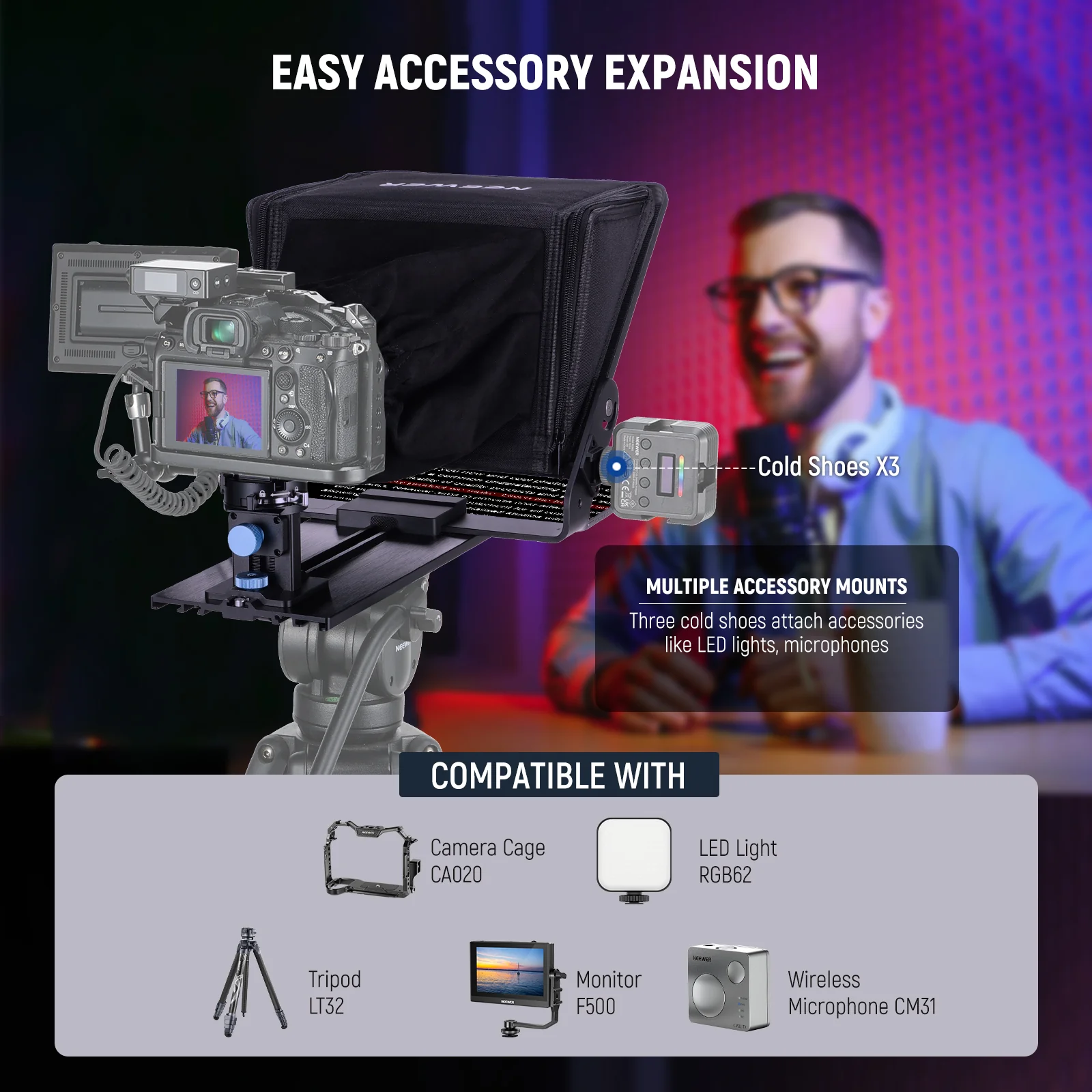 NEEWER X12II Assembly Free Teleprompter with Arca Mount & Cold Shoes - Image 7