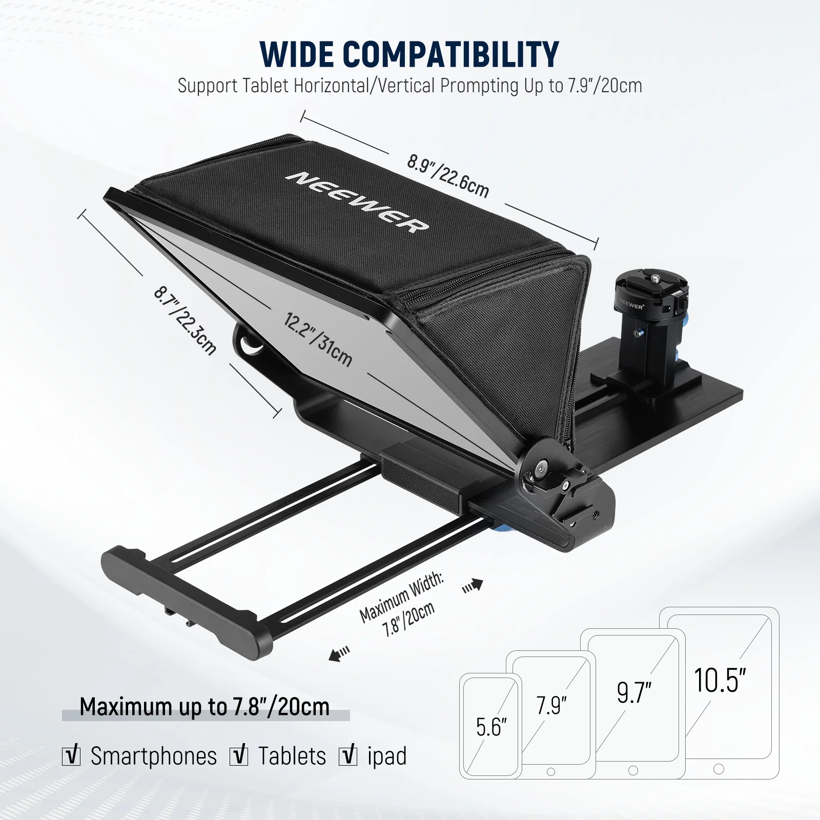 NEEWER X12II Assembly Free Teleprompter with Arca Mount & Cold Shoes - Image 8