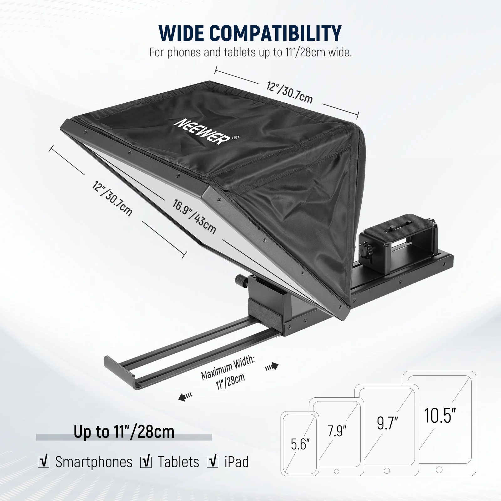 NEEWER BASICS X16B 16" Aluminum Alloy Liftable Teleprompter - Image 6