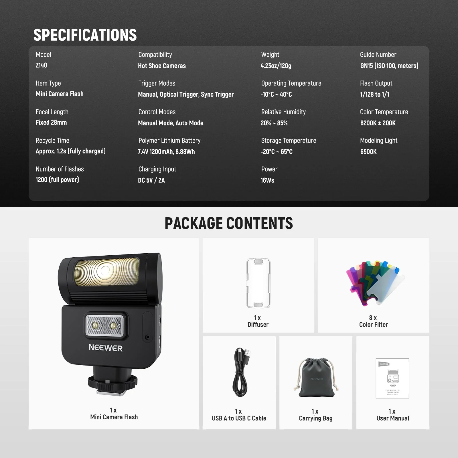 NEEWER Z140 16Ws Mini Camera Flash Light - Image 8