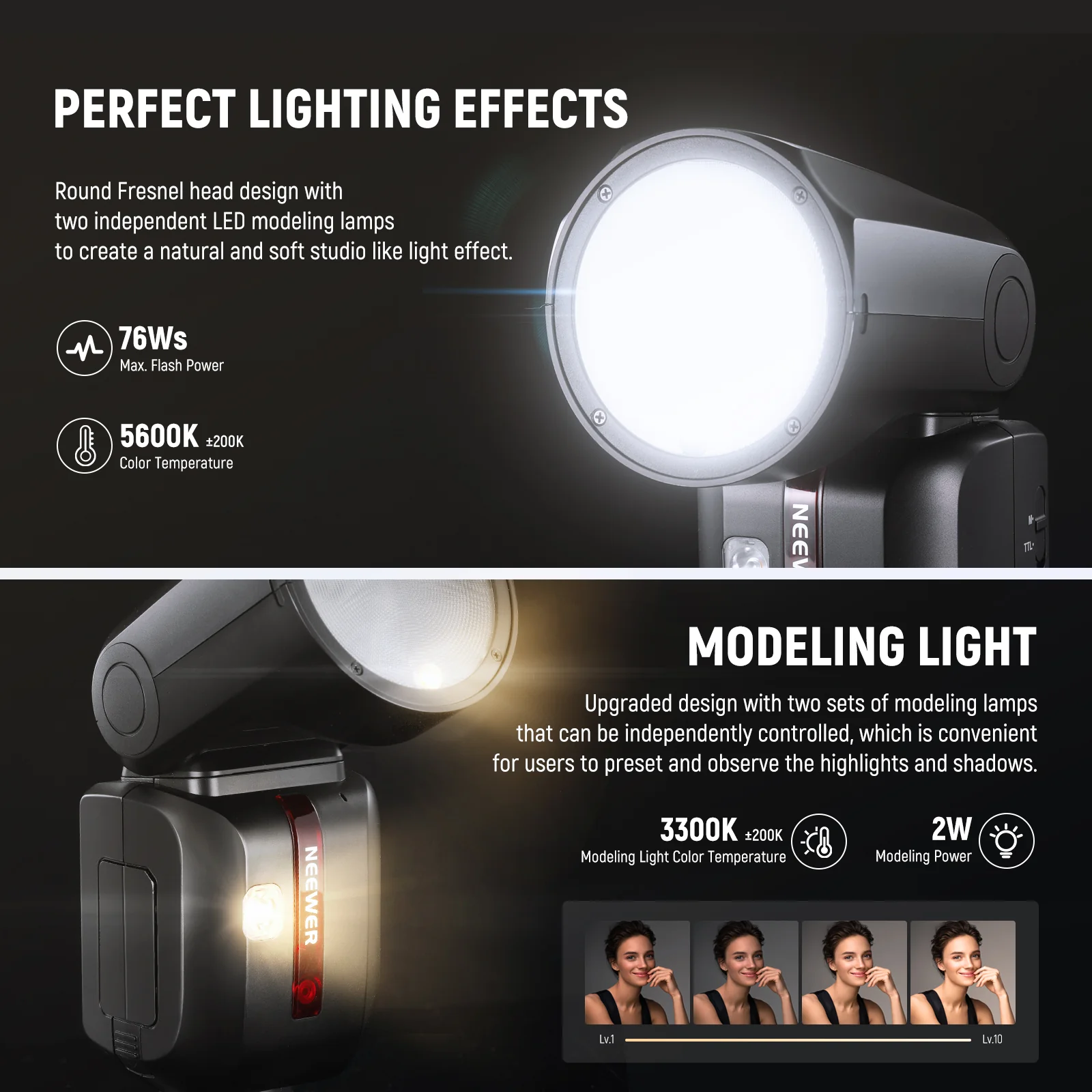 NEEWER Z2 3000mAh Battery TTL Round Head Flash Speedlite for Canon/Nikon/Sony/Fujifilm - Image 12