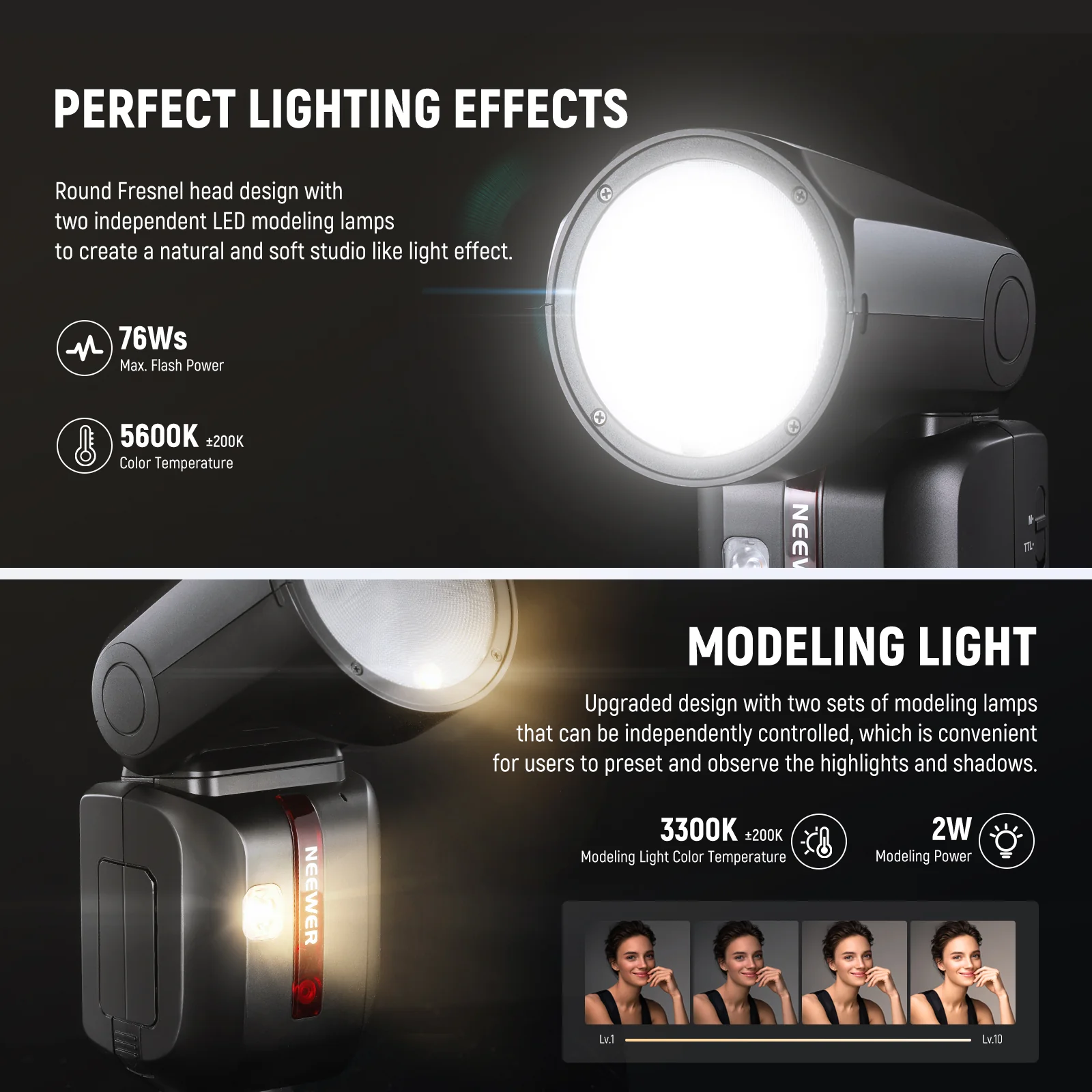 NEEWER Z2 3000mAh Battery TTL Round Head Flash Speedlite for Canon/Nikon/Sony/Fujifilm - Image 21