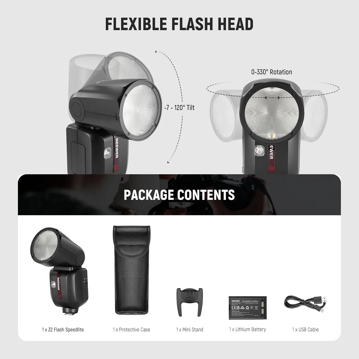 NEEWER Z2 3000mAh Battery TTL Round Head Flash Speedlite for Canon/Nikon/Sony/Fujifilm - Image 27
