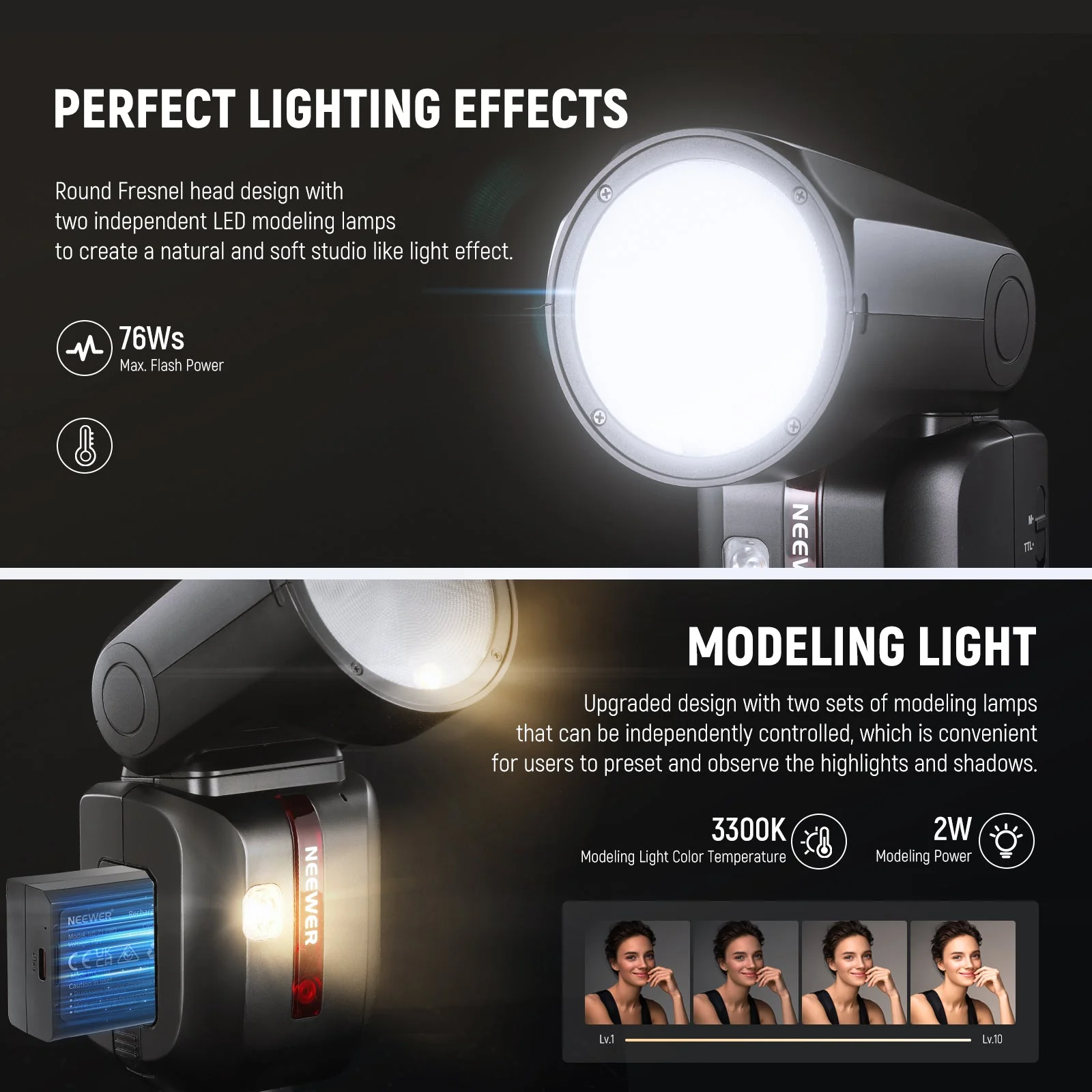 NEEWER Z2 3000mAh Battery TTL Round Head Flash Speedlite for Canon/Nikon/Sony/Fujifilm - Image 3