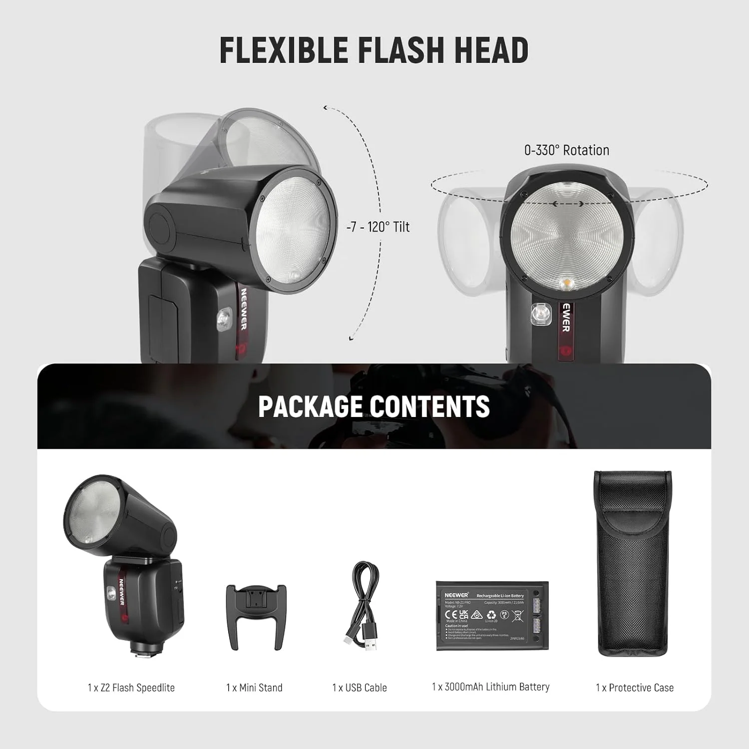 NEEWER Z2 3000mAh Battery TTL Round Head Flash Speedlite for Canon/Nikon/Sony/Fujifilm - Image 36