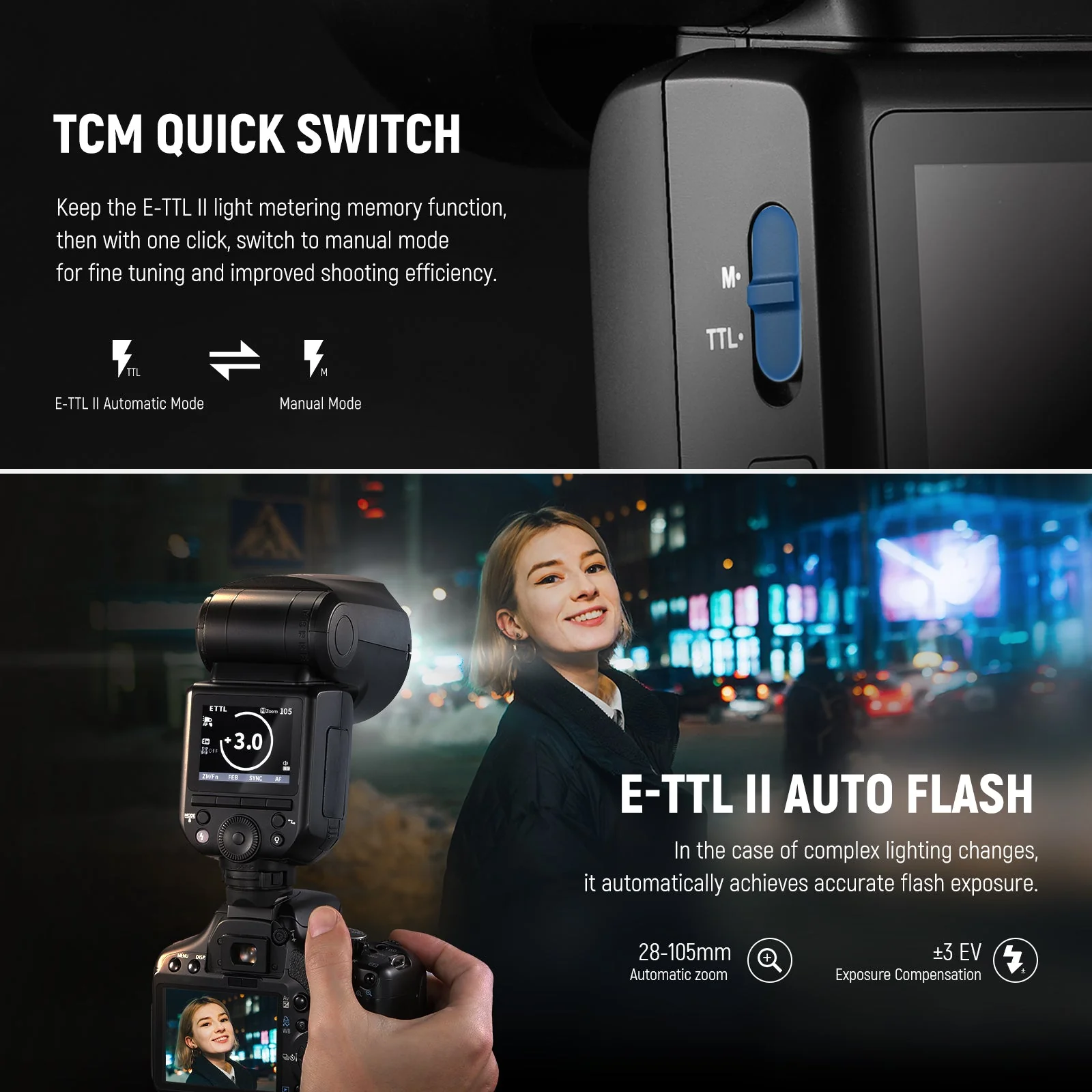 NEEWER Z2 3000mAh Battery TTL Round Head Flash Speedlite for Canon/Nikon/Sony/Fujifilm - Image 4