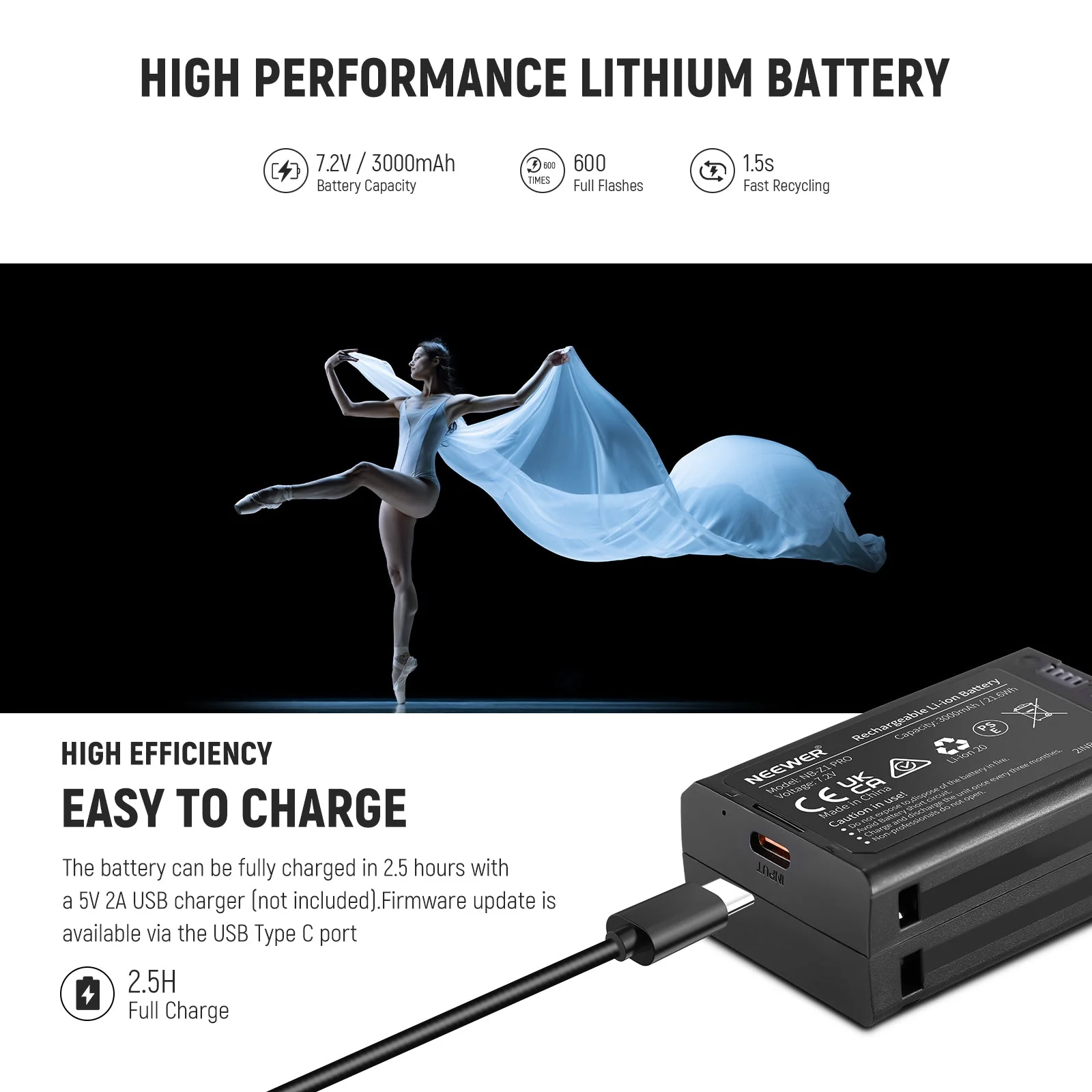 NEEWER Z2 3000mAh Battery TTL Round Head Flash Speedlite for Canon/Nikon/Sony/Fujifilm - Image 6