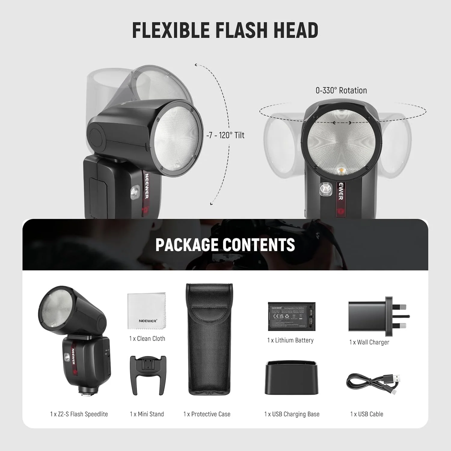 NEEWER Z2 2600mAh Battery TTL Round Head Flash Speedlite For Sony/Nikon/Canon - Image 10