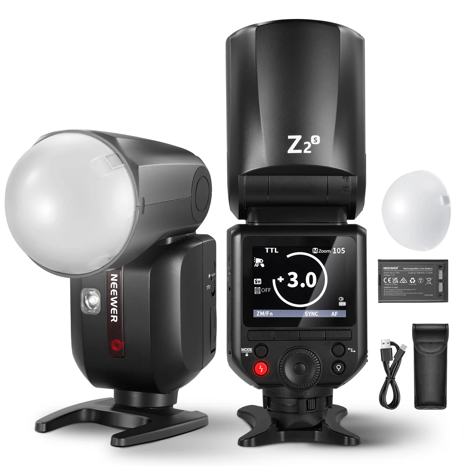 NEEWER Z2 3000mAh Battery TTL Round Head Flash Speedlite with Diffuser - Image 11