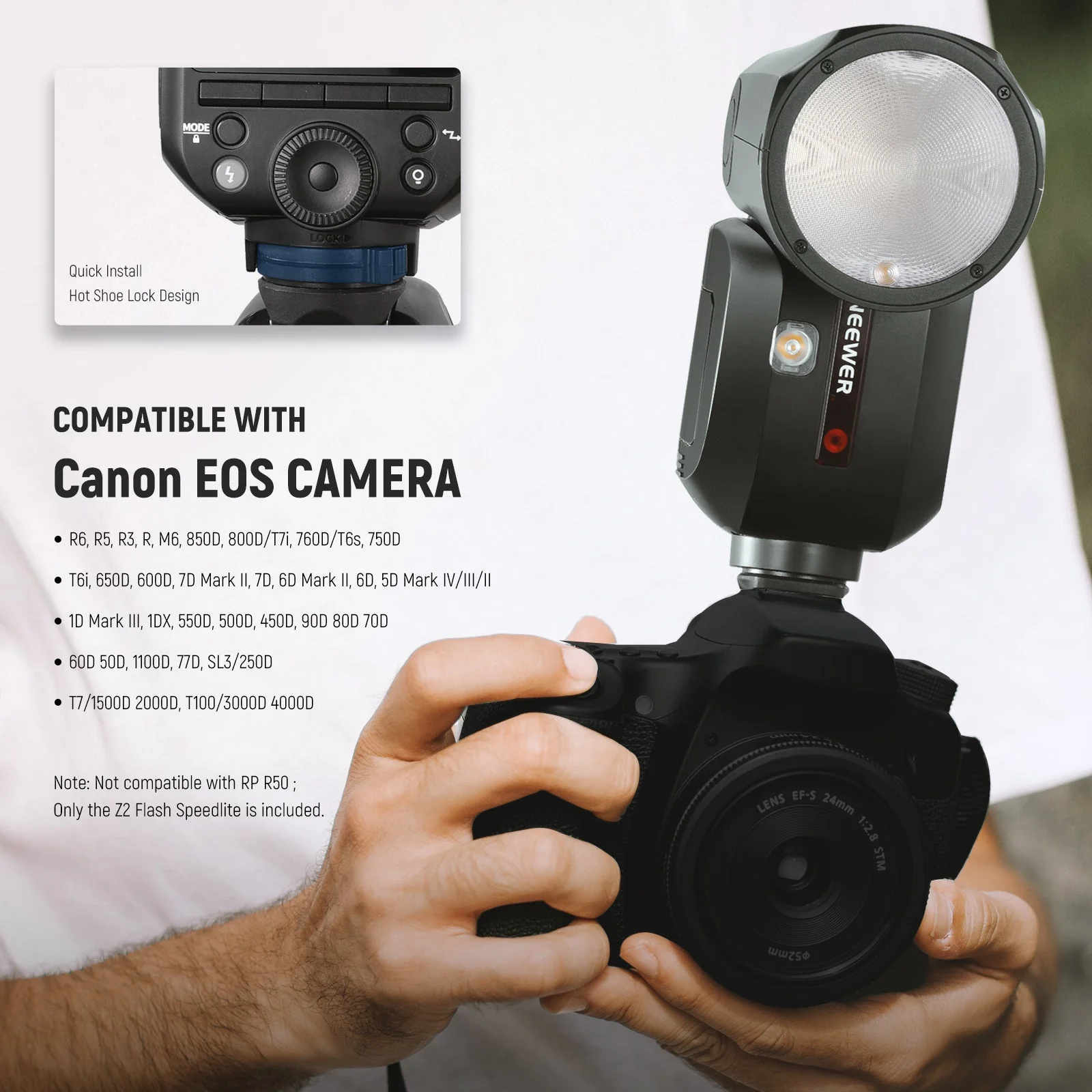 NEEWER Z2 3000mAh Battery TTL Round Head Flash Speedlite with Diffuser - Image 8