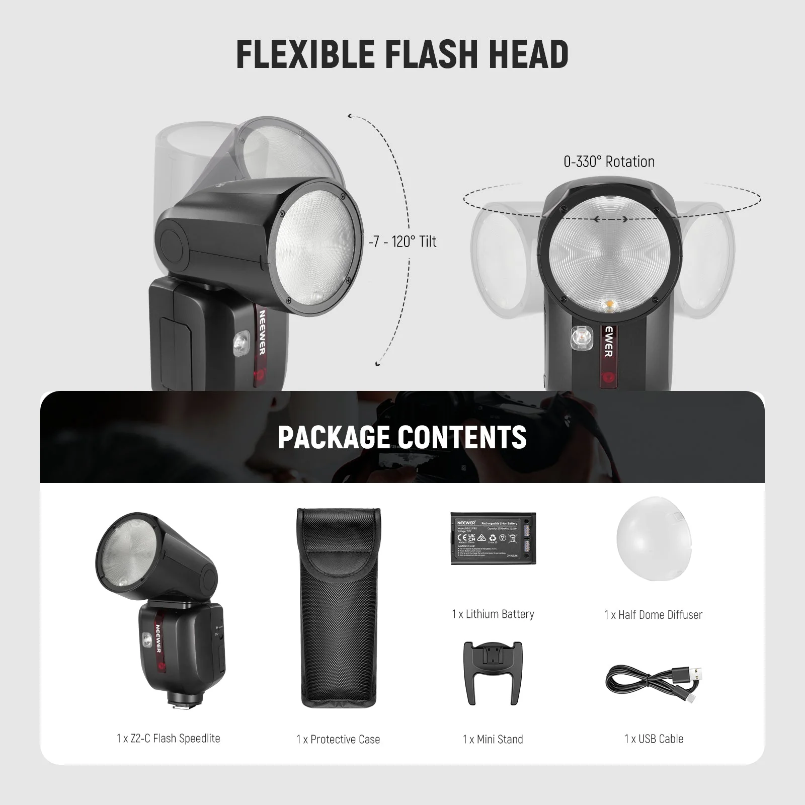 NEEWER Z2 3000mAh Battery TTL Round Head Flash Speedlite with Diffuser - Image 9