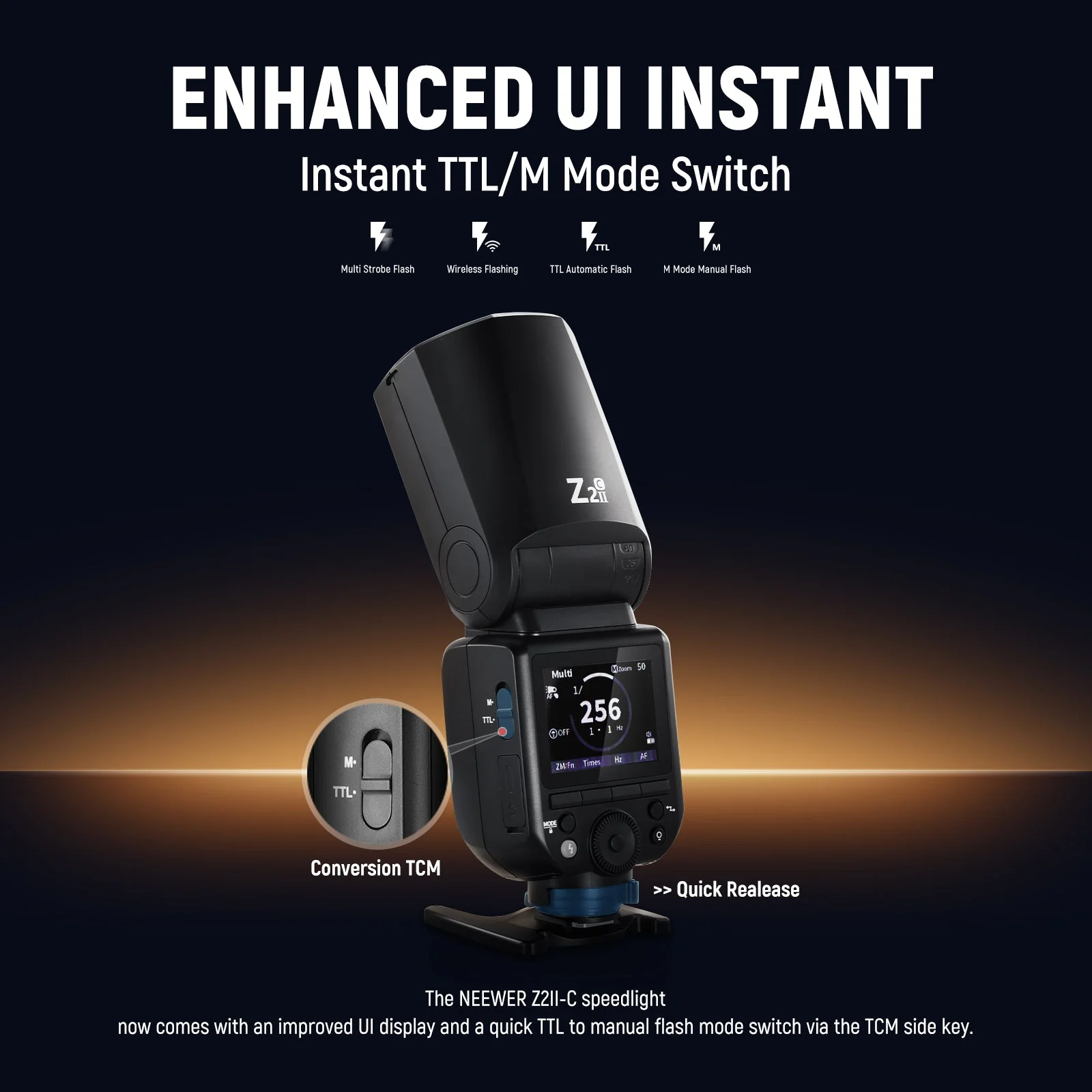 NEEWER Z2II 76Ws 2.4G TTL Flash Speedlite with Dome Diffuser - Image 2