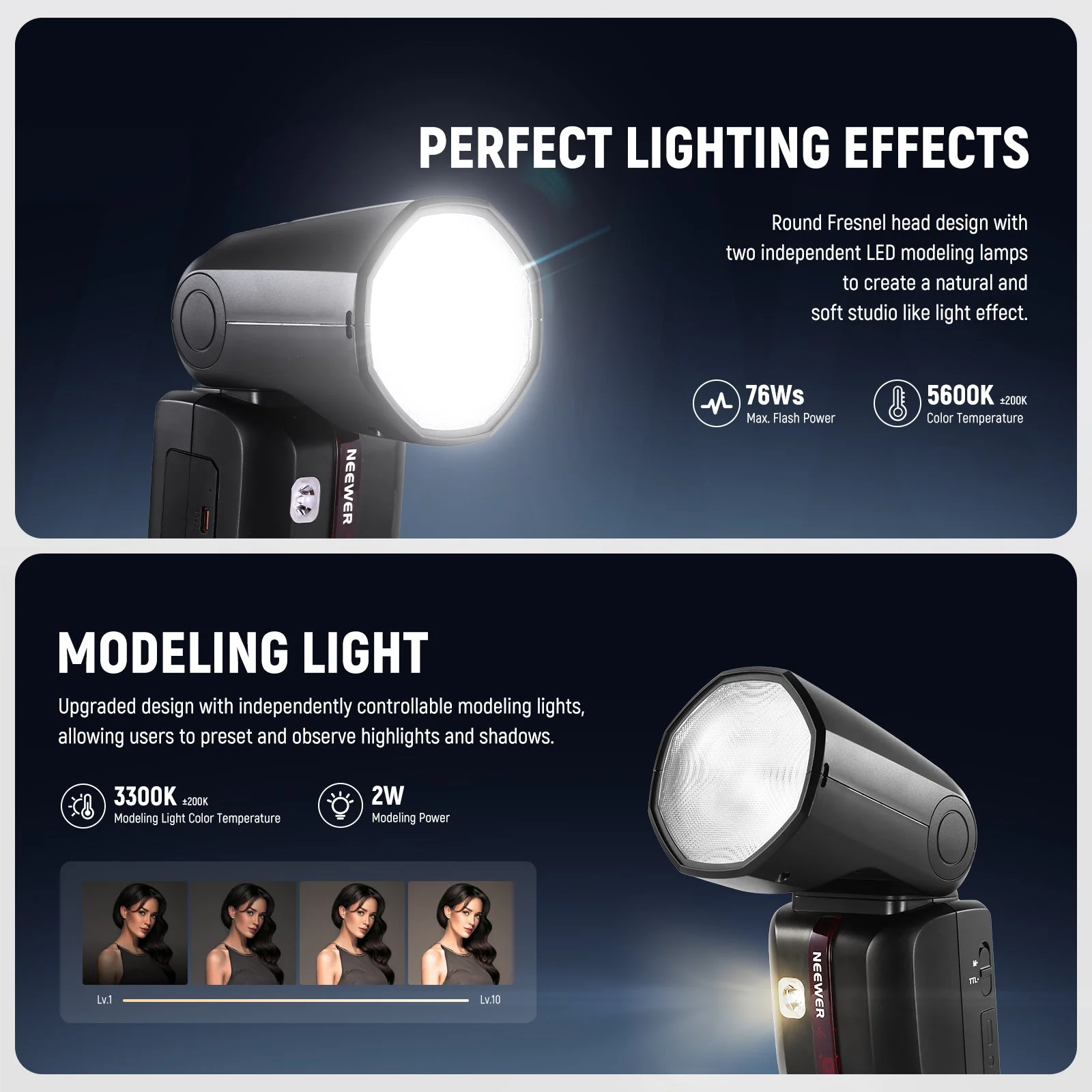 NEEWER Z2II 76Ws 2.4G TTL Flash Speedlite with Dome Diffuser - Image 3