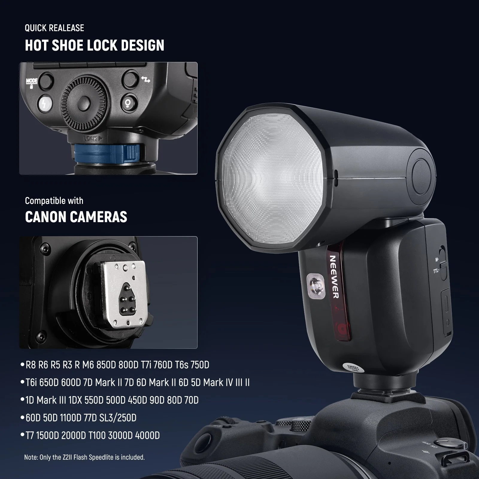 NEEWER Z2II 76Ws 2.4G TTL Flash Speedlite with Dome Diffuser - Image 8