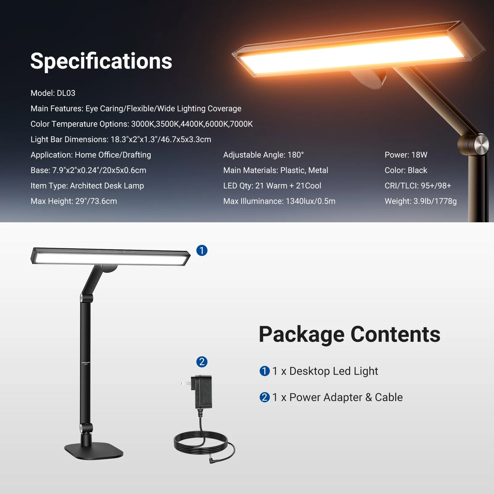 NEEWER BASICS DL03 18" LED Architect Desk Lamp with Base - Image 9
