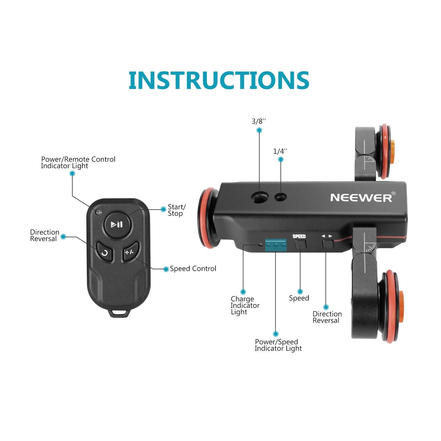 NEEWER DL100 3-Wheels 3-Speed Wireless Video Camera Dolly with Remote Control - Image 2