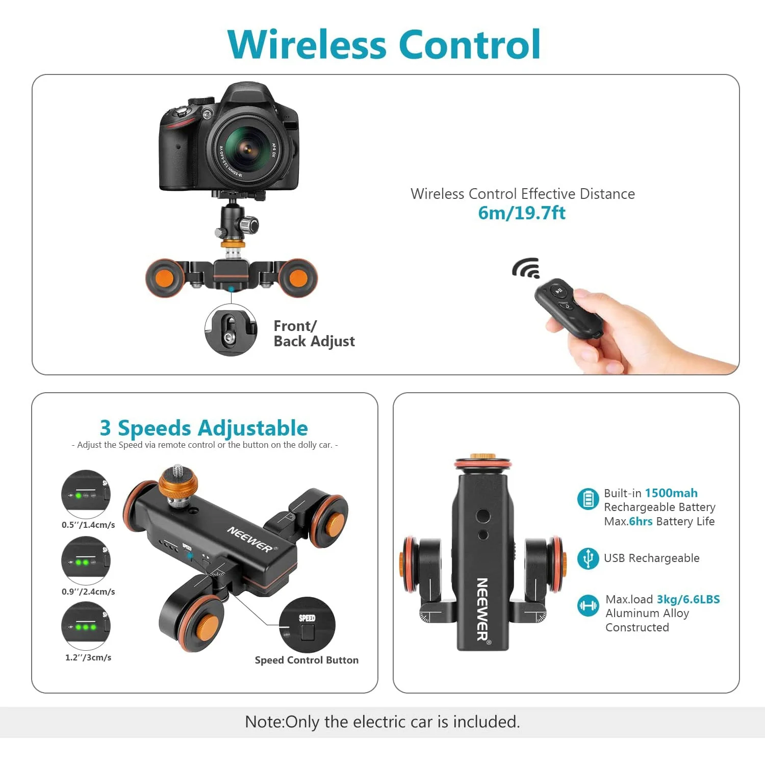 NEEWER DL100 3-Wheels 3-Speed Wireless Video Camera Dolly with Remote Control - Image 3
