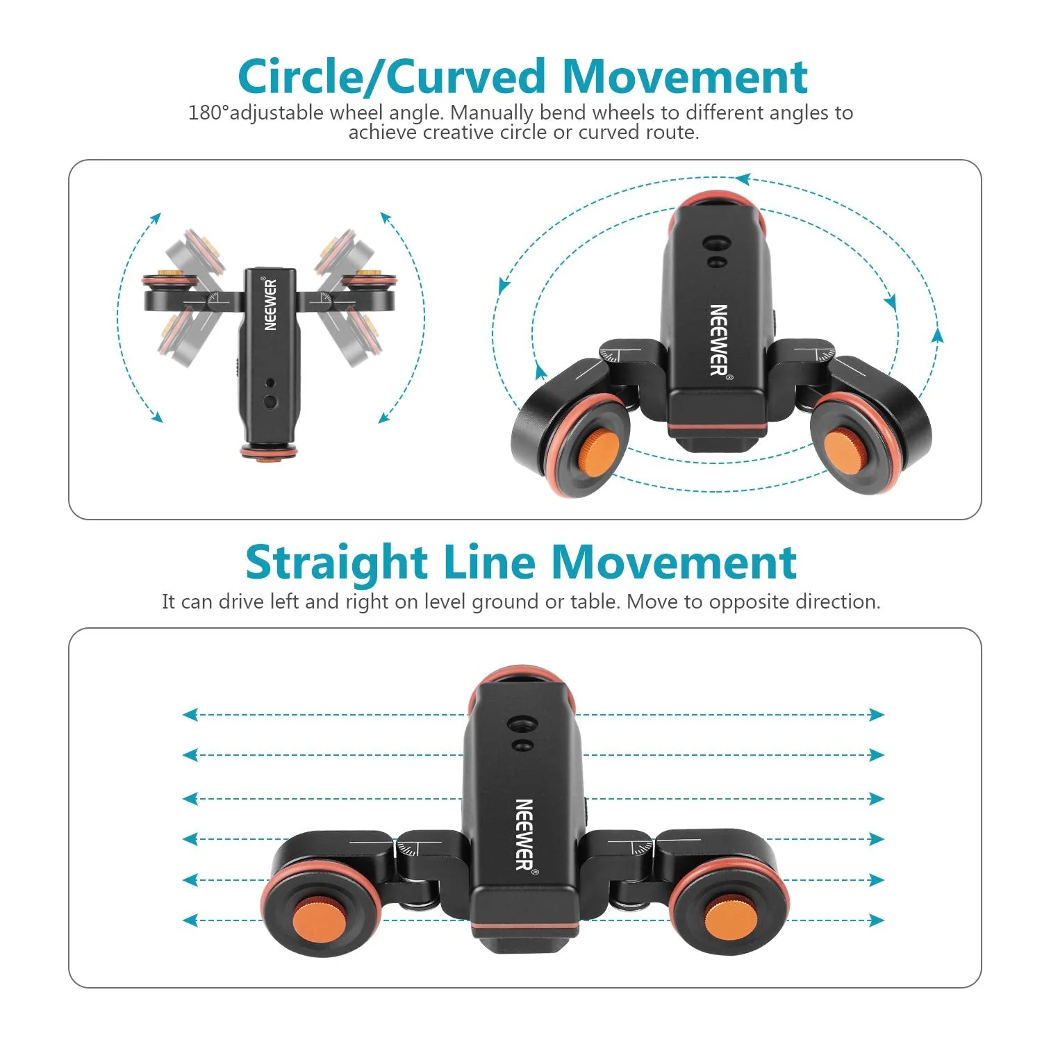 NEEWER DL100 3-Wheels 3-Speed Wireless Video Camera Dolly with Remote Control - Image 4